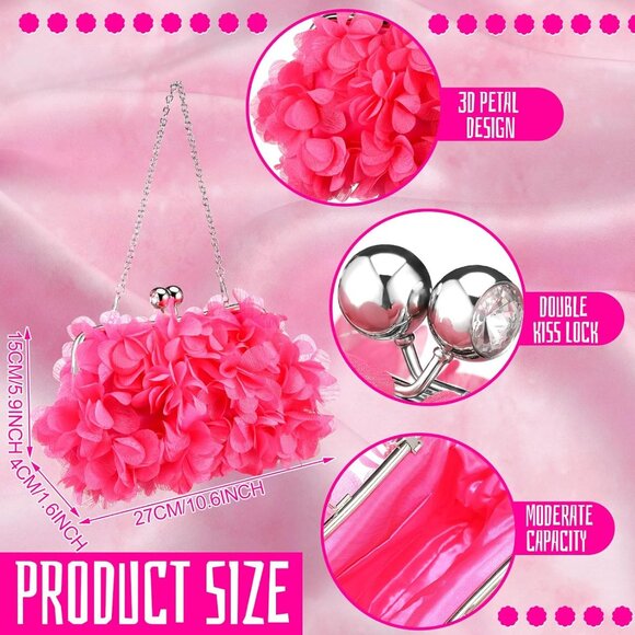 Complete Floral Gift Set: Rose Clutch, Lace Gloves & Dangle Earrings for Parties - Picture 3 of 7